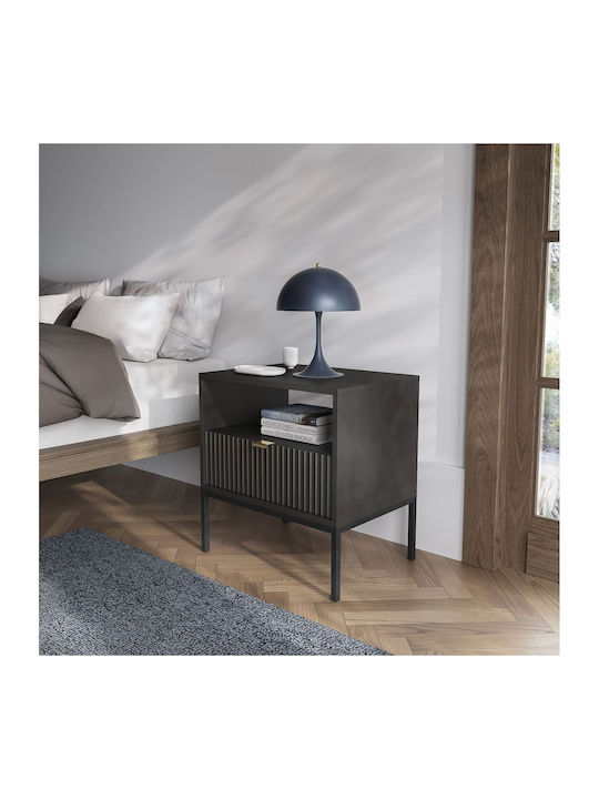 Bedside Table Nova Wooden with Metal Legs Black...