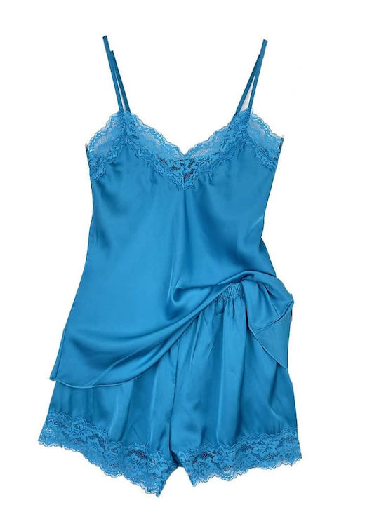 Cootaiya De vară Set Pijamale pentru Femei Satin blue