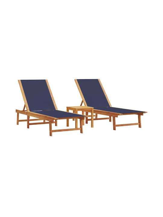 Liegestuhl Hölzernes mit Kissen Blau mit Tisch 170x66x33.5cm.
