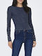 Only Women's Blouse Cotton Long Sleeve NavyBlue