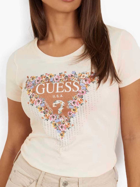 Guess Damen Bluse Baumwolle mit Trägern & V-Ausschnitt Geprüft Beige