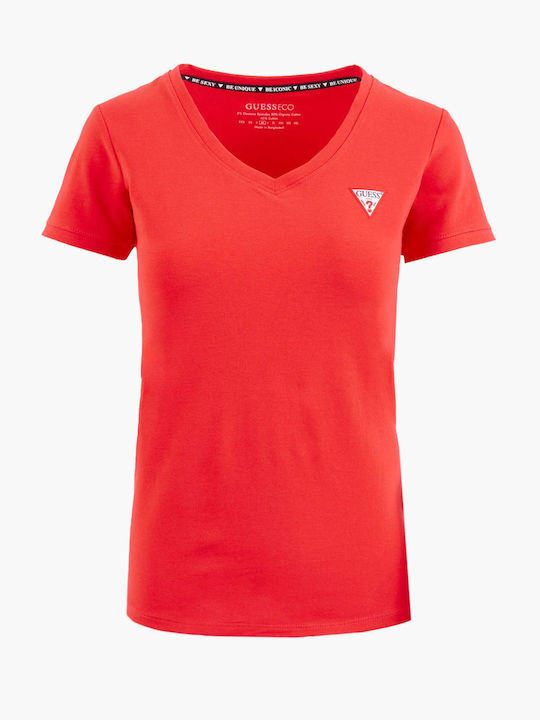 Guess Γυναικεία Μπλούζα Βαμβακερή με Τιράντες & V Λαιμόκοψη Καρό Κόκκινη
