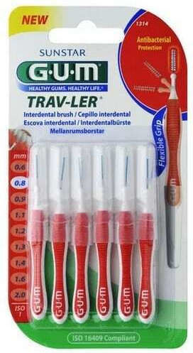 GUM Trav-ler Interdental Brushes 0.8mm Red 6pcs