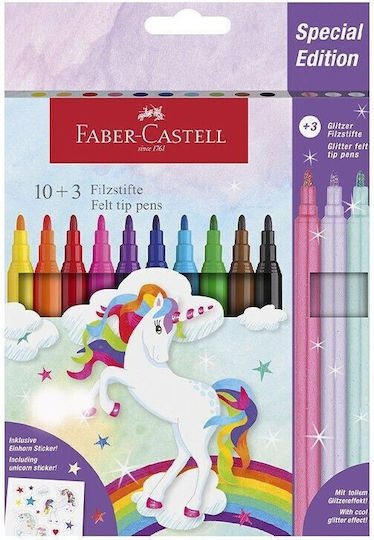 Μαρκαδόροι Faber Castell Μονόκερος Σετ 10+3 + Αυτοκόλλητα 554213 12310991 Faber Castell