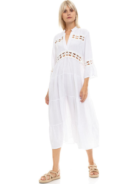 Pink Label Damen Maxi Kleid Strand White