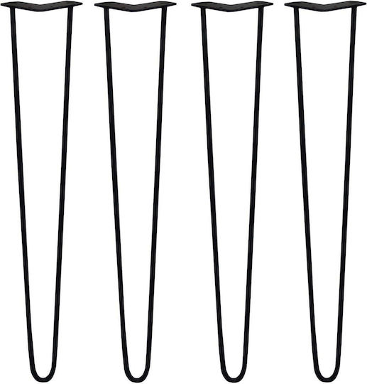 4 X Picioare de Mobilier Hairpin 28" 2 Prong 10mm Negre