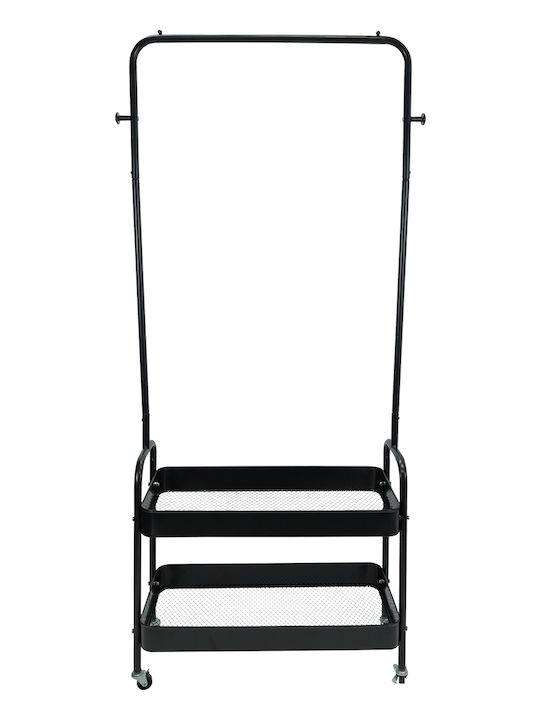 Uncle George Wheeled Floor Garment Rack made of Metal Black 66x30x170cm