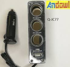 Car Charger with Ports 1xUSB-A 3xLighter and Cable Embedded Car Charger with Ports 1xUSB-A 3xLighter and Cable Embedded
