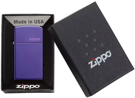 Zippo Slim Matte Logo Αντιανεμικός Αναπτήρας Φλόγας σε Μωβ χρώμα