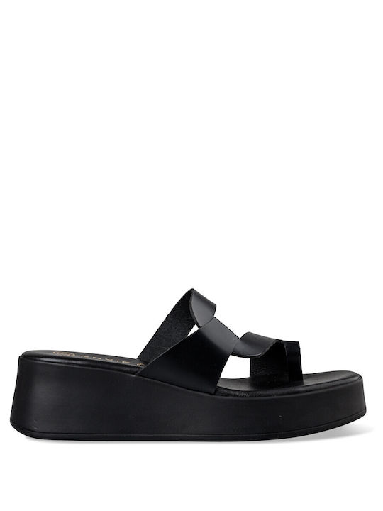 Envie Shoes Leather Women's Flat Sandals Flatforms in Black Color