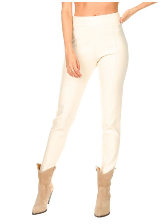 Damen Hoch tailliert Stoff Hose Ecru