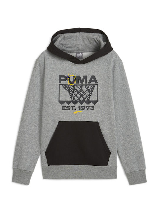 Puma Kinder Sweatshirt mit Kapuze und Taschen Gray Jr Basketball