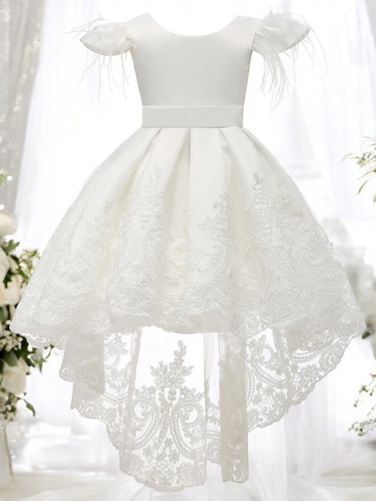 Girls Dress Short Sleeve with Lace for Flower Girl Floral White
