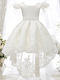Girls Dress Short Sleeve with Lace for Flower Girl Floral White