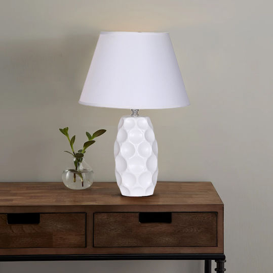 Powertech Keramik Tischlampe für Fassung E27 mit Weiß Schirm und Basis 10Stück
