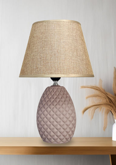 Powertech Keramik Tischlampe für Fassung E27 mit Gold Schirm und Roségold Basis