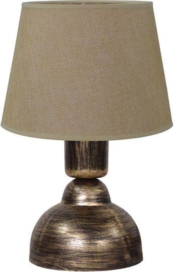 Heronia Plastic Vintage Table Lamp for Socket E27 with Beige Shade and Bronze Base