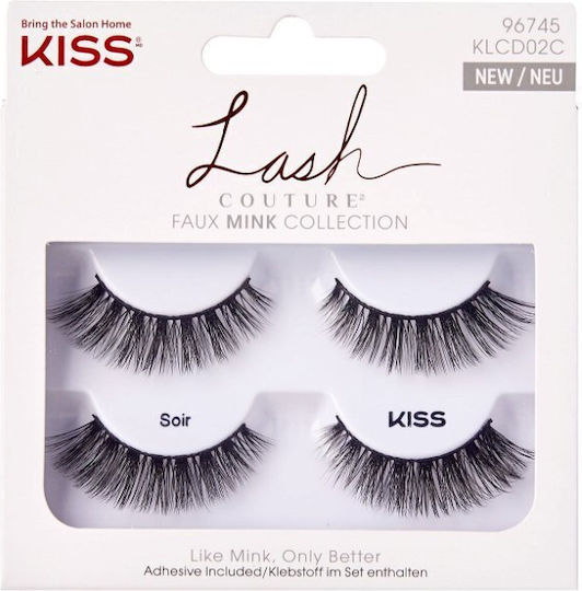 Kiss Faux Mink Self-Adhesive Βλεφαρίδες Soir Μαύρες