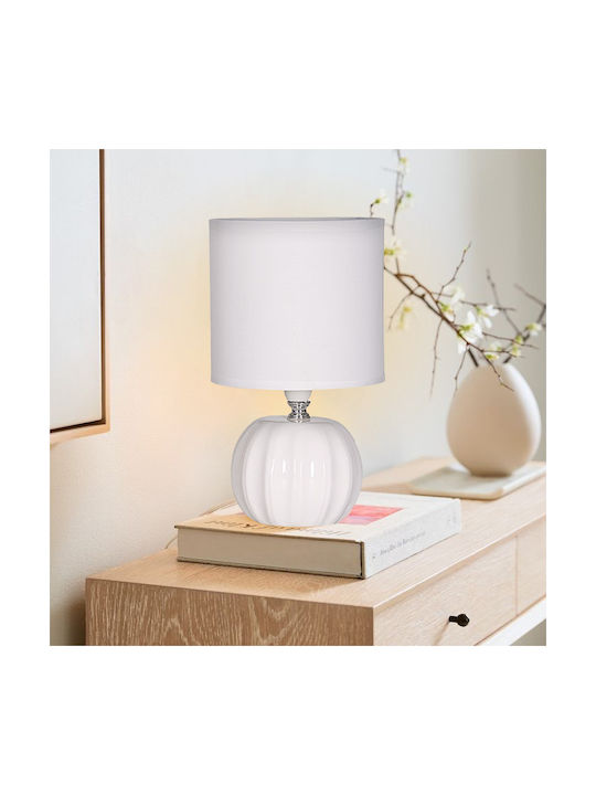 Powertech Keramik Tischlampe für Fassung E27 mit Weiß Schirm und Basis