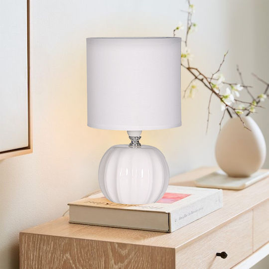 Powertech Keramik Tischlampe für Fassung E27 mit Weiß Schirm und Basis