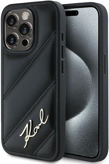 Karl Lagerfeld Diagonal Quilted Script Umschlag Rückseite Silikon / Kunststoff / Leder Schwarz (iPhone 15 Pro Max)