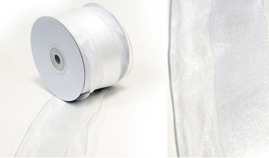 Κορδελα Οργαντζα 2οψεων Ασπρh Σατεν Συρμα 6.3cm X 25y