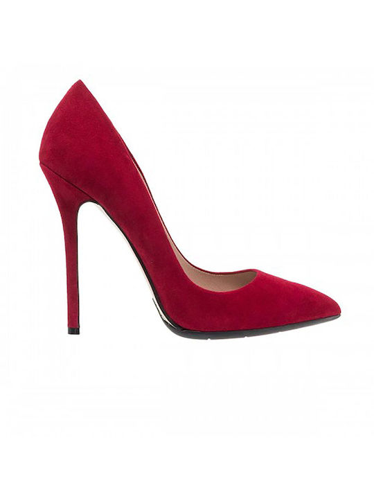 Mourtzi Suede Pointed Toe Stiletto Red/Black Bottom High Heels