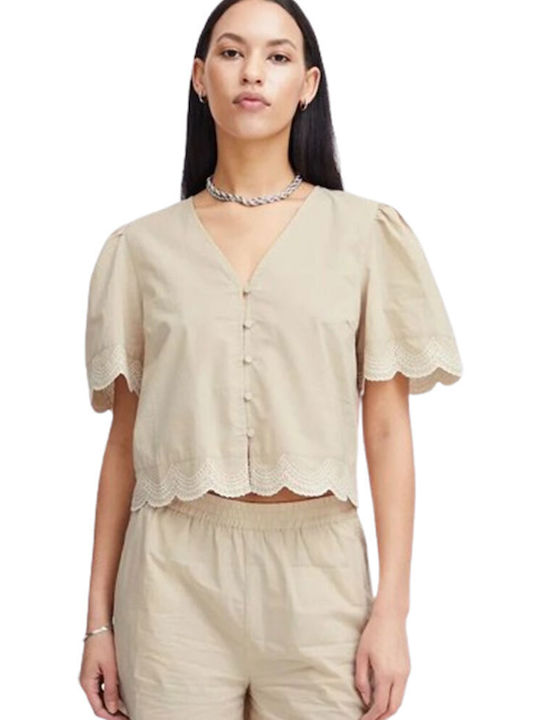 ICHI Women's Blouse Cotton Oxford Tan