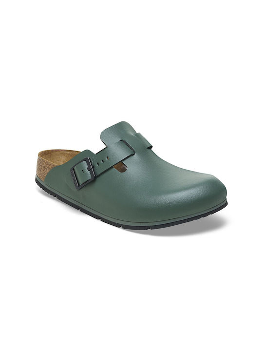 Birkenstock Boston Δερμάτινα Ανατομικά Σαμπό Πράσινα