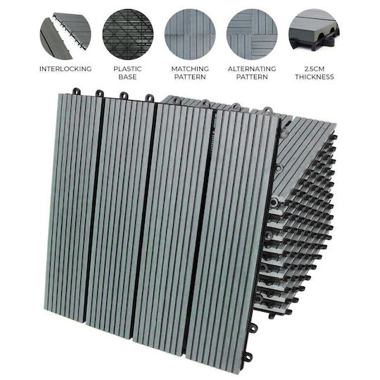 66 X Wpc Decking Floor Tiles 30x30cm Grey