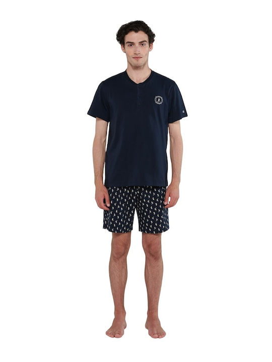 Vamp Men's Summer Pajamas Set Dark Blue