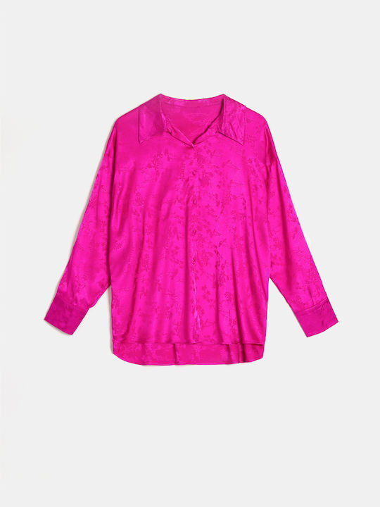 Rock Club Women's Satin Long Sleeve Shirt Magenta