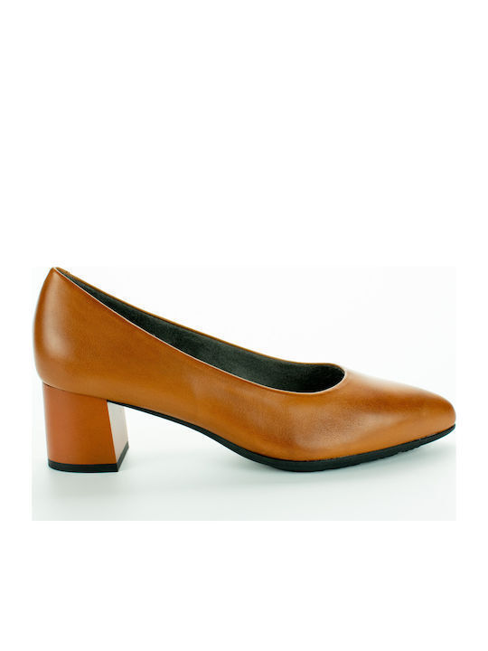 Pitillos Leder Pumps mit Chunky mittelhohem Absatz Tabac Braun