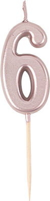 Geburtstagskerze Nummer "6" in Rose Gold Farbe 77570