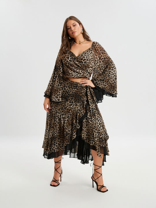 Mat Fashion Midi Envelope Skirt Leopard Leopard