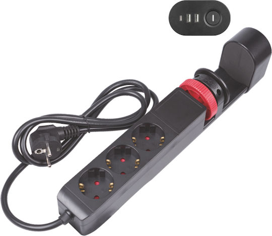 Adeleq Power Strip 3 Positions with 2 USB-A, 1 USB-C and Cable 1.5m