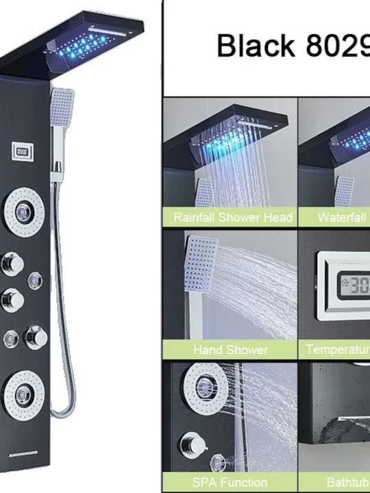 Duschpaneel LED-Beleuchtung Massagejets Schwarz 8029