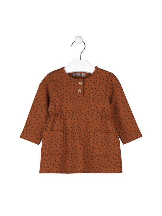 Losan Kids Dress Polka Dot Long Sleeve Brown