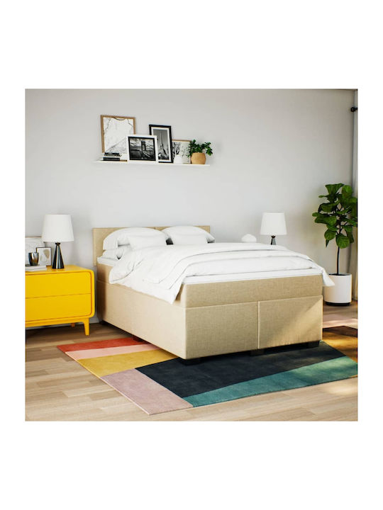 Double Bed Upholstered with Fabric Beige with S...