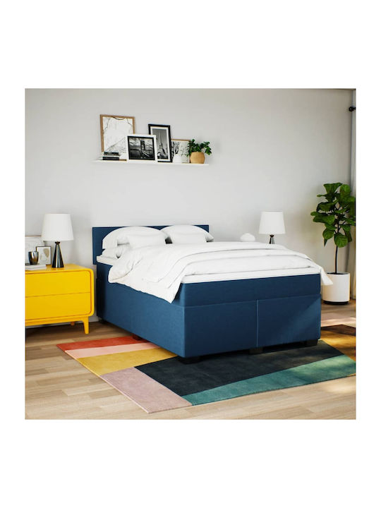 Double Upholstered Bed with Fabric Blue with Sl...