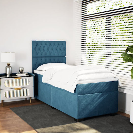 Einzelbett Mit Stoff Blau Mit Lattenrost & Matratze 90x190cm