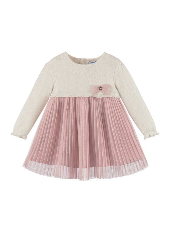 Children's Dress Long Sleeve Tulle Beige Pink