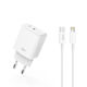 XO Ladegerät mit 2 USB-C Anschlüsse und Kabel USB-C - Lightning 20W Stromlieferung Weißs (L145)
