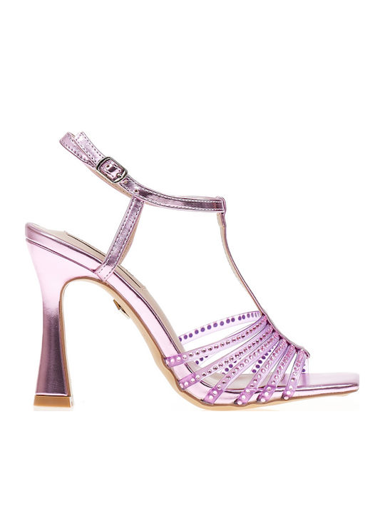 Lila Sandalen aus Kunstleder mit mehreren trans...