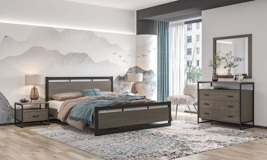 N97 Double Bed Wooden Bronze for Mattress 160x200cm