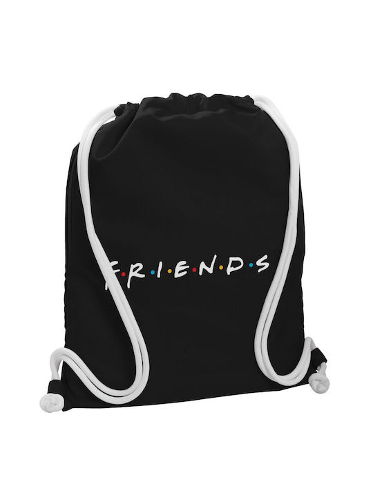 Friends Backpack Drawstring Gymbag Black Pocket 40x48cm & Thick White Cords