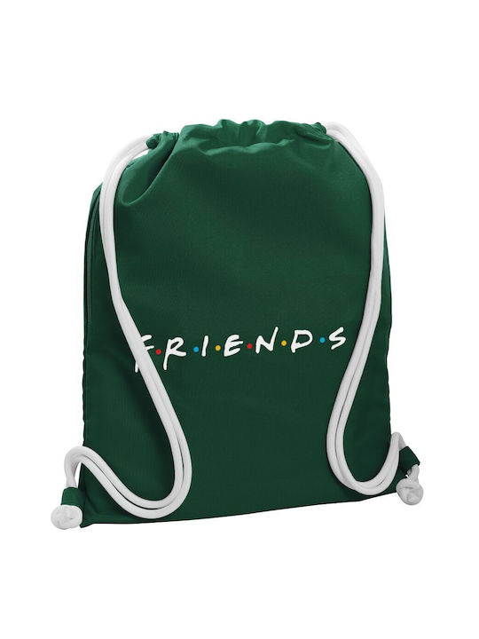 Friends Τσάντα Πλάτης Πουγκί Gymbag Bottle Green Τσέπη 40x48cm & Χονδρά Λευκά Κορδόνια