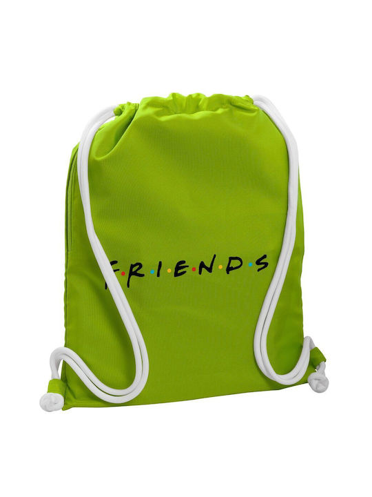 Friends Τσάντα Πλάτης Πουγκί Gymbag Lime Green Τσέπη 40x48cm & Χονδρά Κορδόνια