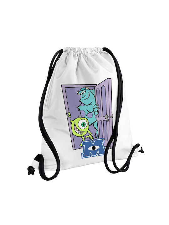 Monster Inc Backpack Bag Gymbag White Pocket 40x48cm & Thick Cords