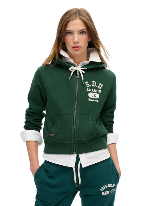 Kurzgeschnitten Damen Sweatshirtjacke Grün